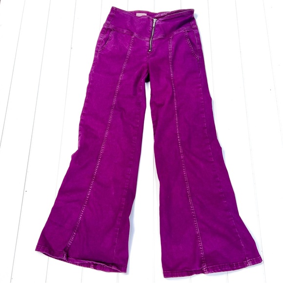 Anthropologie Pilcro High Rise Crop Flare Purple Boho Festival Pants Size 28 - Picture 4 of 9